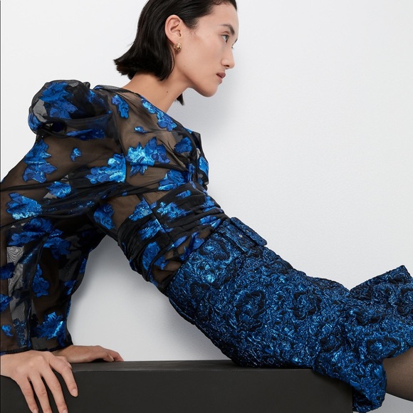 Zara BELTED MINI SKIRT WITH VOLUMINOUS HEM Blue BN - Picture 3 of 8